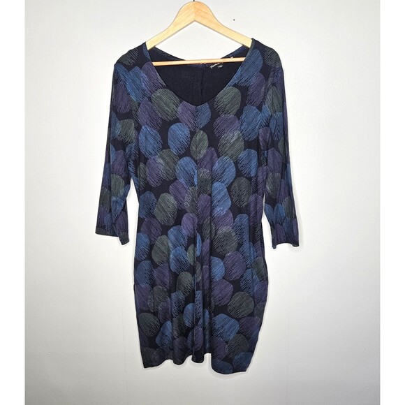 GUDRUN SJODEN Shift Dress M Tunic 3/4 Sleeve Hand Pockets Geometric Cotton Modal - Picture 1 of 9